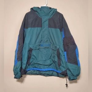 Vintage Columbia Mens Size XL Pull Over Jacket Insulated Hooded Green Black FLAW